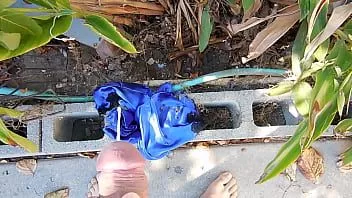 Play Sexy blue satin nightie ripped to shreds and covered in cum