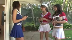 play Lesbian Cheerleaders in Hot Threesome with Tongue Twirling and Pussy Eating